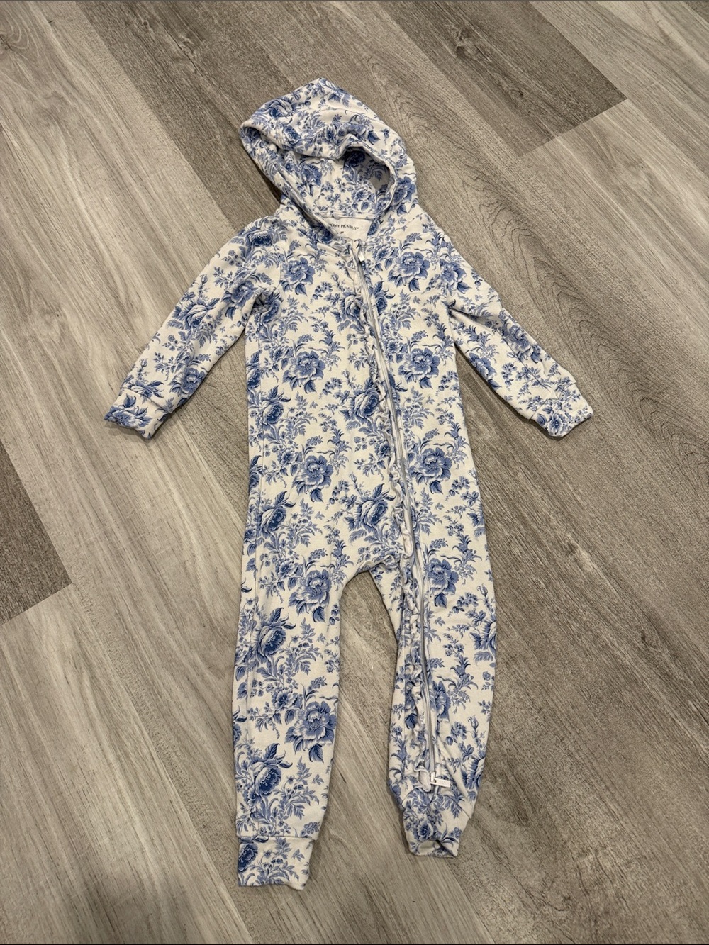 Posh Peanut Blue Floral Hooded Kids One-Piece Romper